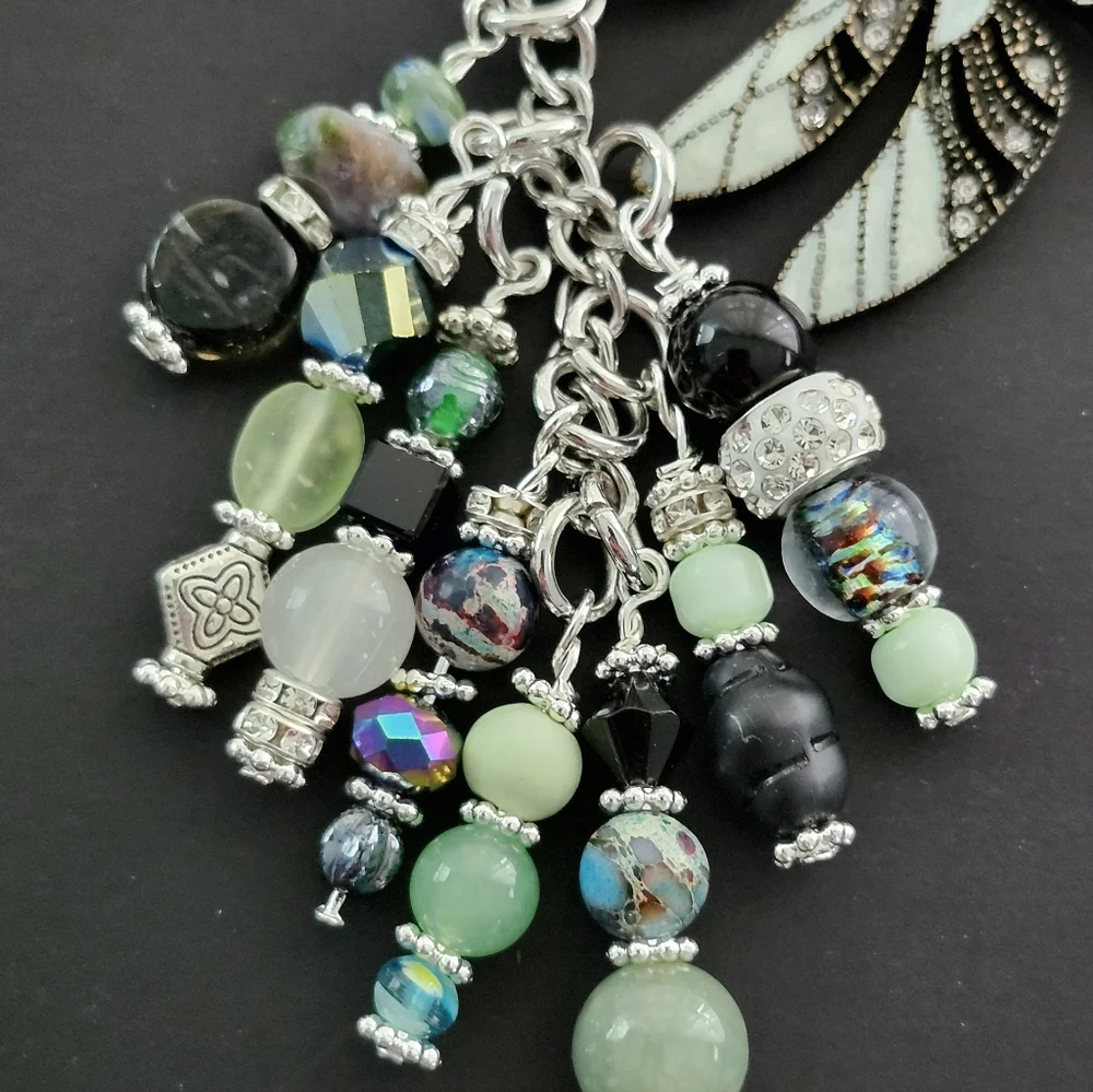 Dragonfly Purse Charm Aventurine Jasper Stone Glass Handcrafted